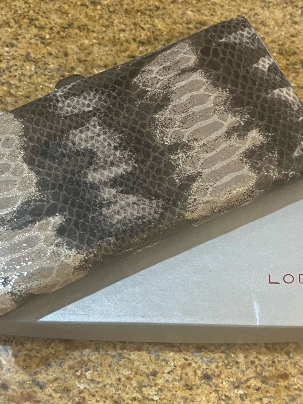 Lodis Snake-Print Wallet in Gray and Cream
